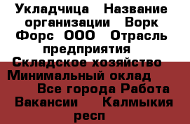 Укладчица › Название организации ­ Ворк Форс, ООО › Отрасль предприятия ­ Складское хозяйство › Минимальный оклад ­ 30 000 - Все города Работа » Вакансии   . Калмыкия респ.